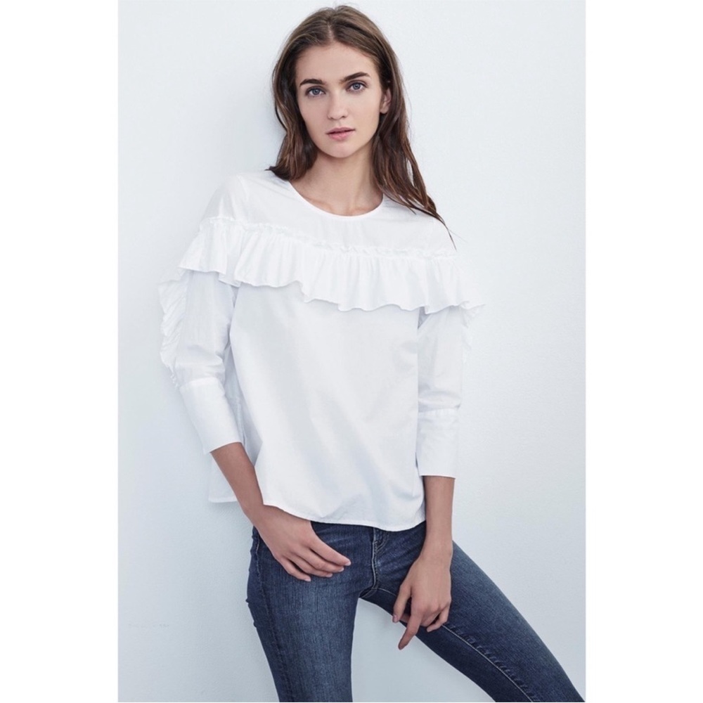 Velvet Graham & Spencer Aluna Poplin Ruffle Frill Blouse White Sz M